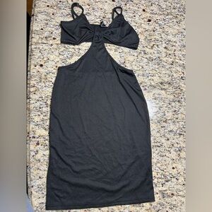 Black Ribbed Halter Dress
